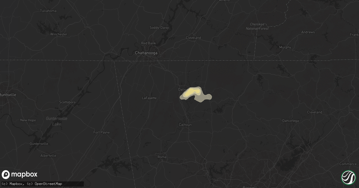 Hail map in Dalton, GA on August 1, 2019