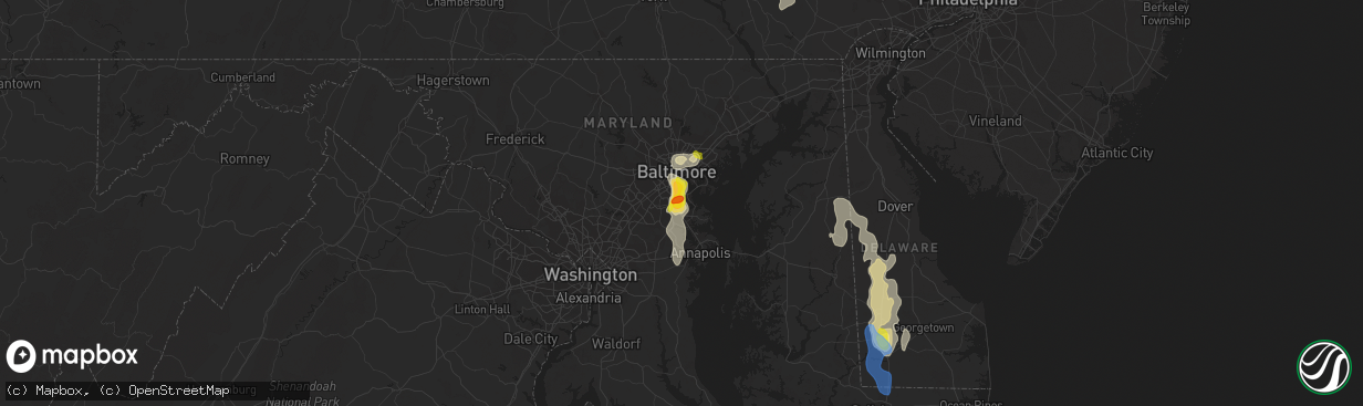 Hail map in Glen Burnie, MD on August 1, 2019