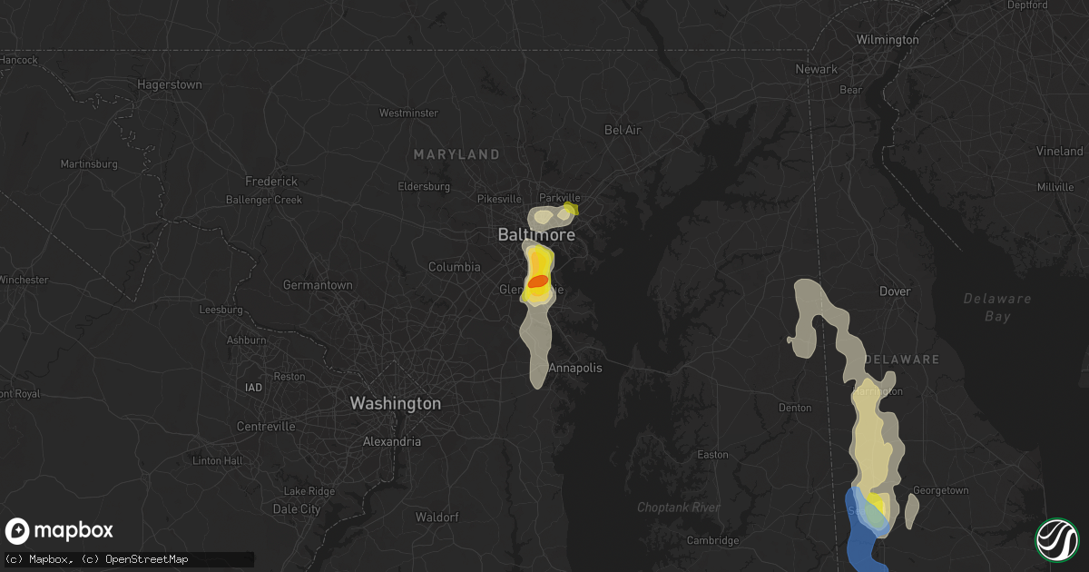 Hail map in Glen Burnie, MD on August 1, 2019