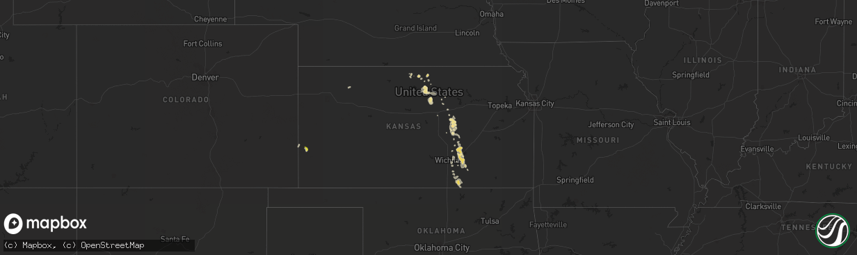 Hail map in Kansas on August 1, 2019