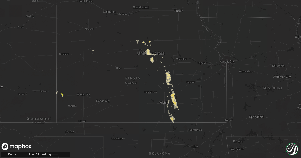 Hail map in Kansas on August 1, 2019