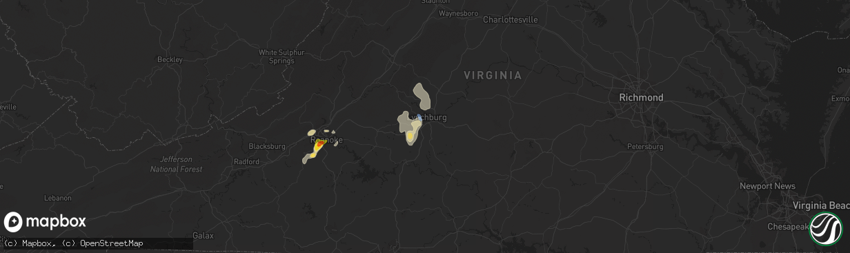 Hail map in Lynchburg, VA on August 1, 2019