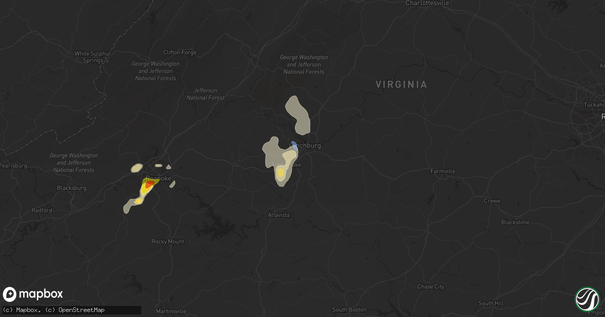 Hail map in Lynchburg, VA on August 1, 2019