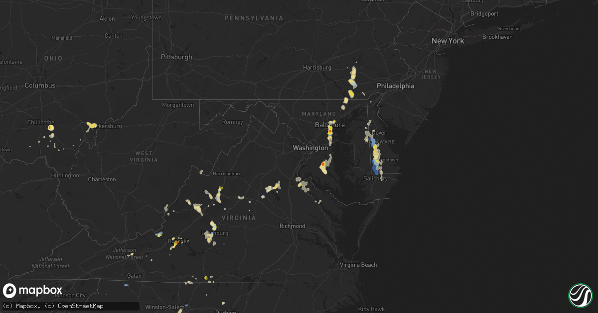 Hail map in Maryland on August 1, 2019
