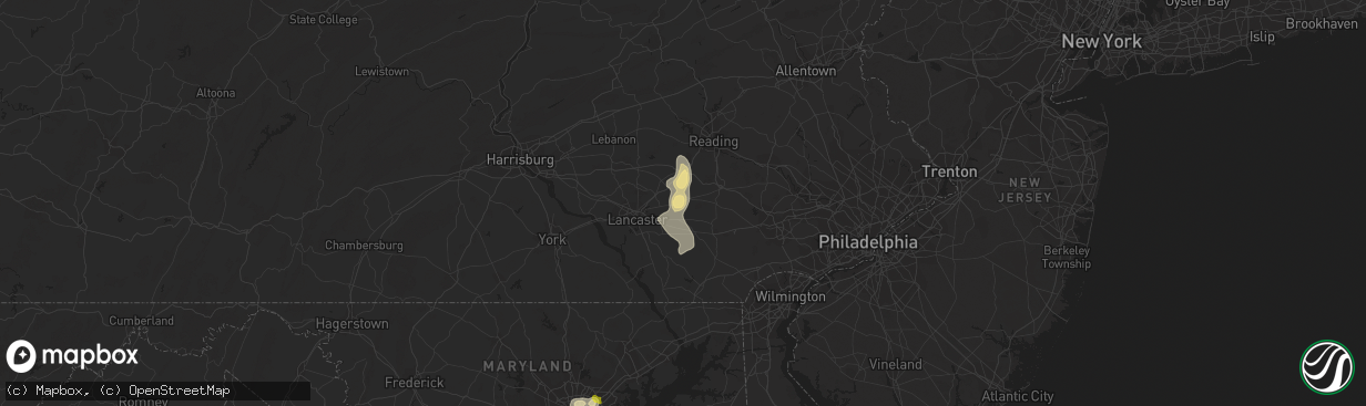 Hail map in New Holland, PA on August 1, 2019