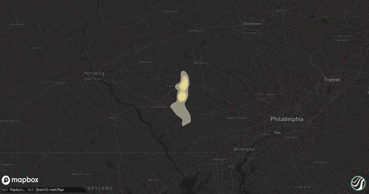 Hail map in New Holland, PA on August 1, 2019