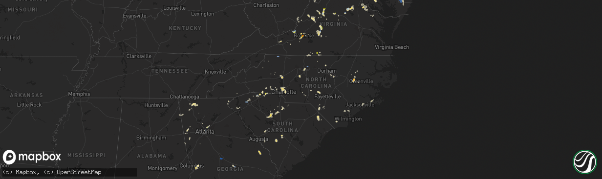 Hail map in North Carolina on August 1, 2019