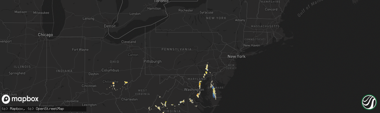 Hail map in Pennsylvania on August 1, 2019