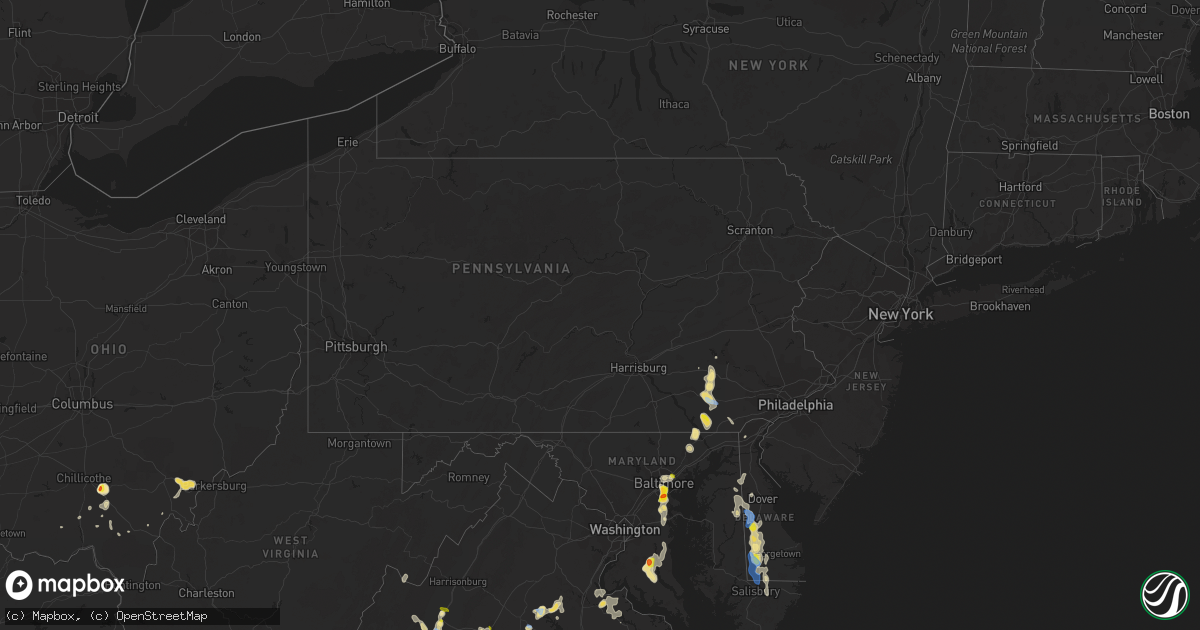 Hail map in Pennsylvania on August 1, 2019