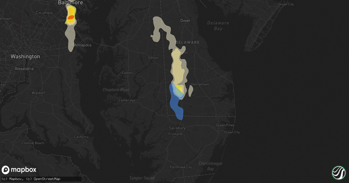 Hail map in Seaford, DE on August 1, 2019