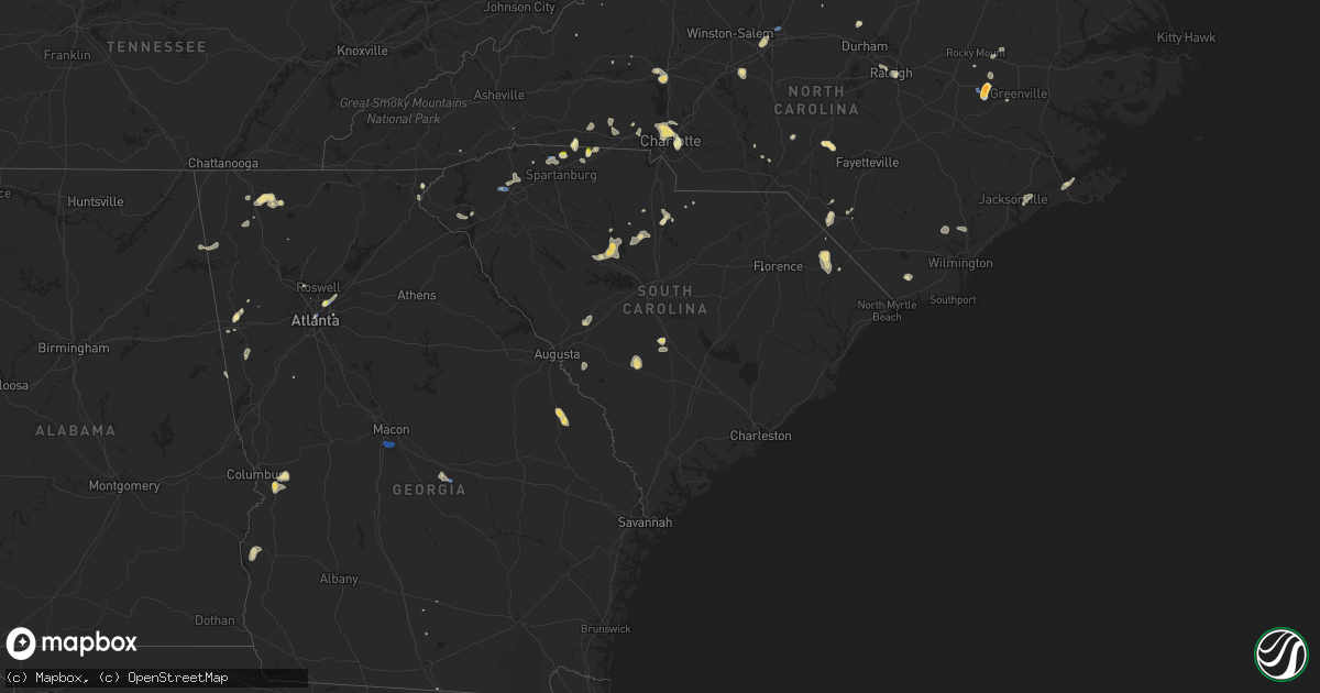 Hail map in South Carolina on August 1, 2019