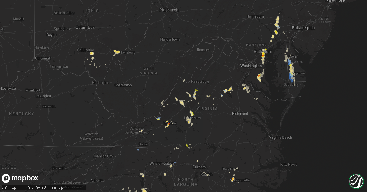 Hail map in Virginia on August 1, 2019
