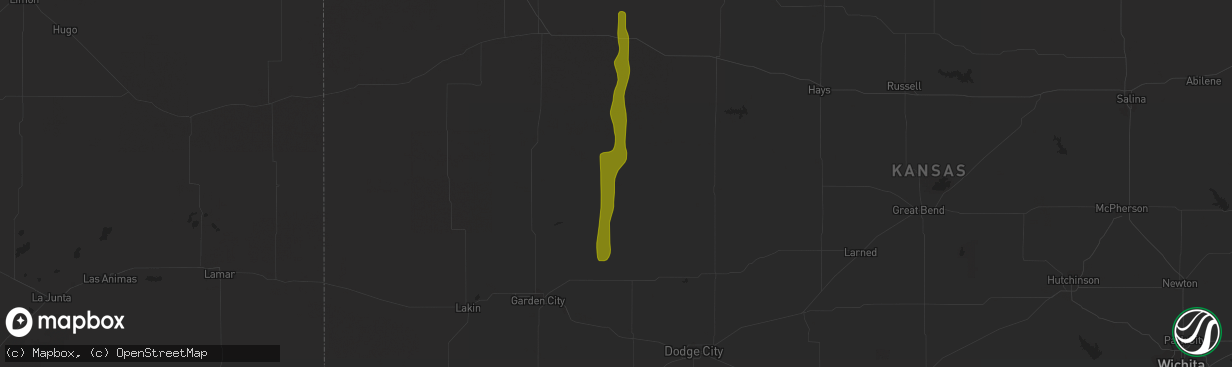 Hail map in Dighton, KS on August 1, 2020