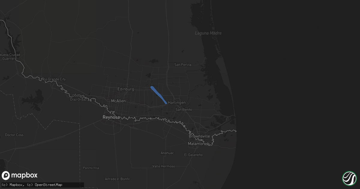 Hail map in Harlingen, TX on August 1, 2020