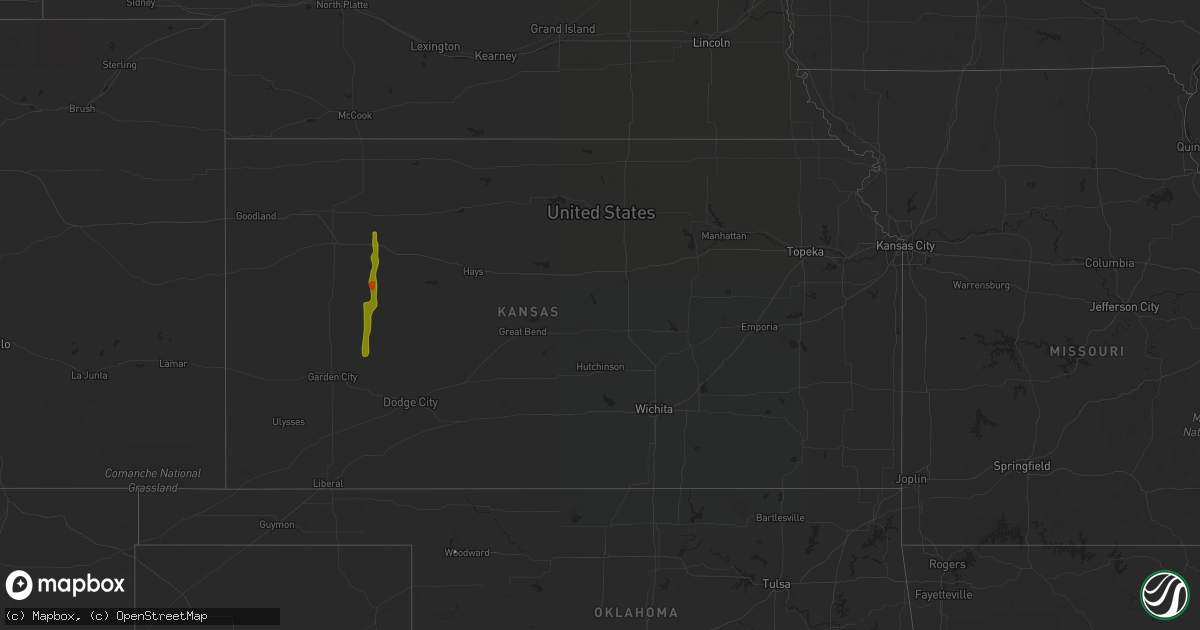 Hail map in Kansas on August 1, 2020