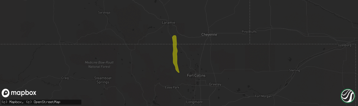 Hail map in Livermore, CO on August 1, 2020