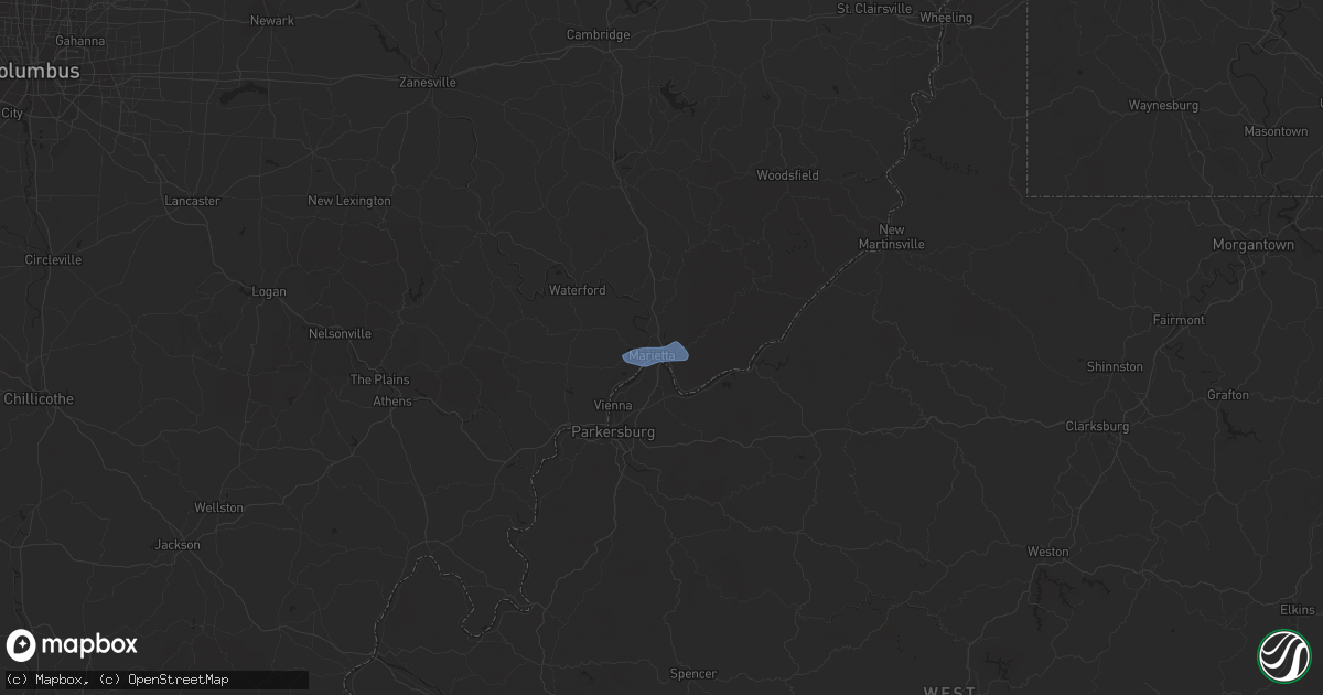 Hail map in Marietta, OH on August 1, 2020