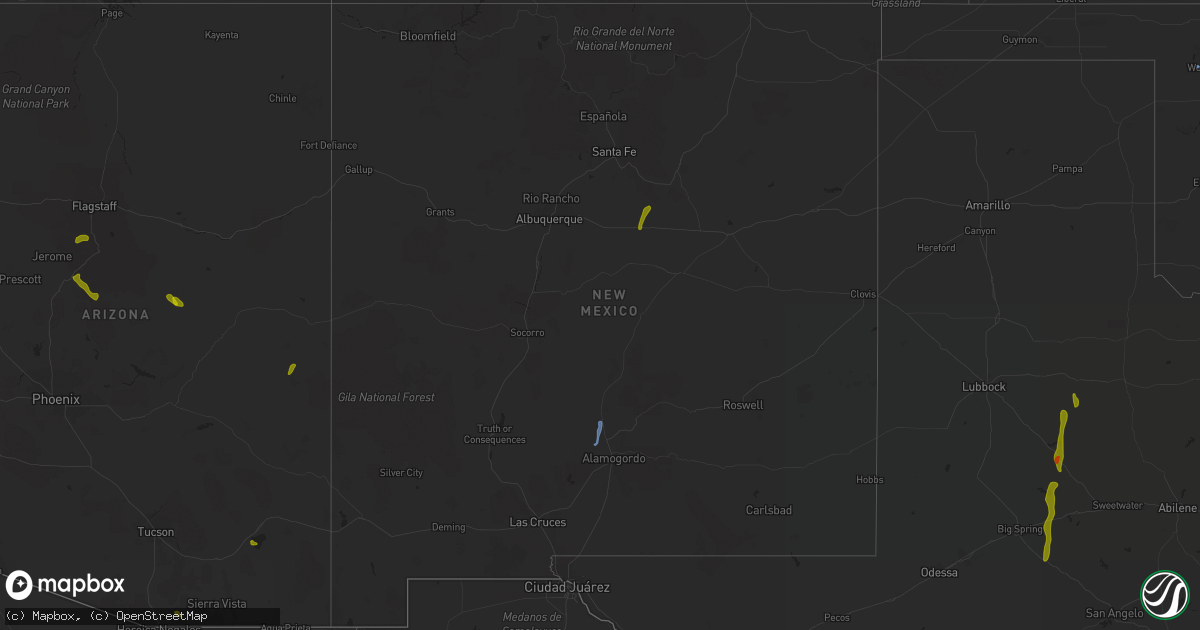 Hail map in New Mexico on August 1, 2020