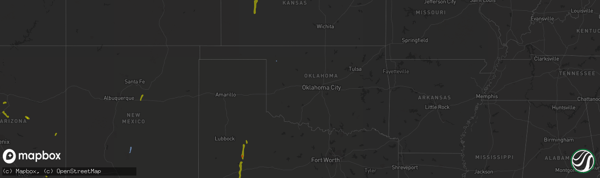 Hail map in Oklahoma on August 1, 2020