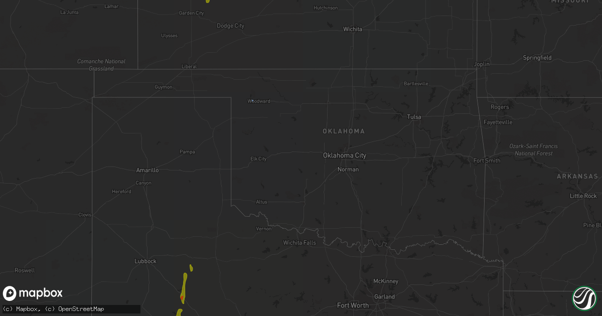 Hail map in Oklahoma on August 1, 2020