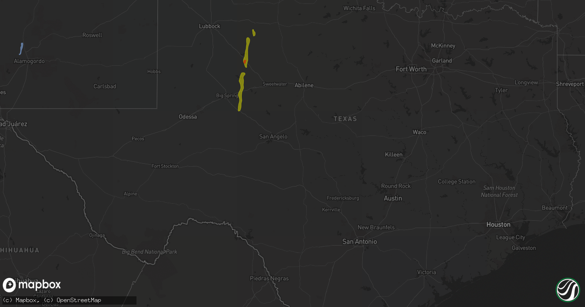Hail map in Texas on August 1, 2020