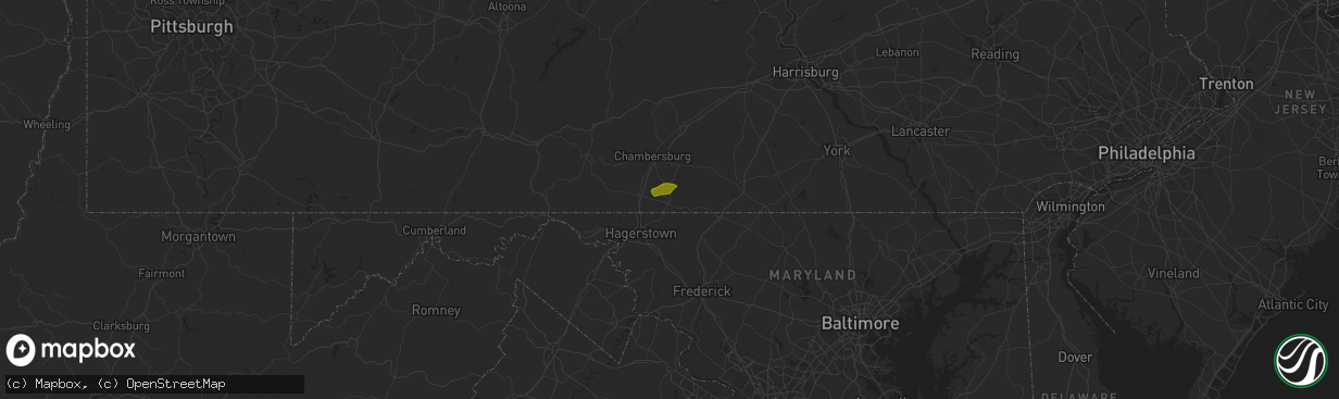 Hail map in Waynesboro, PA on August 1, 2020