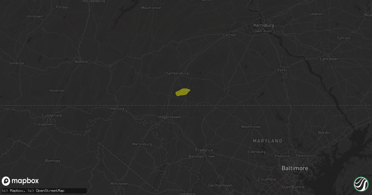 Hail map in Waynesboro, PA on August 1, 2020