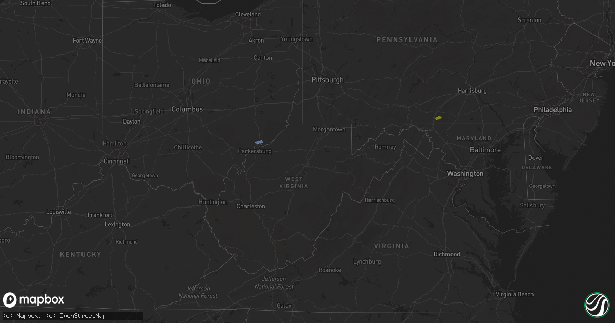 Hail map in West Virginia on August 1, 2020
