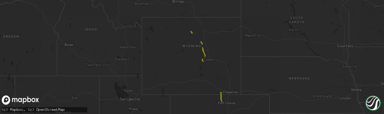 Hail map in Wyoming on August 1, 2020