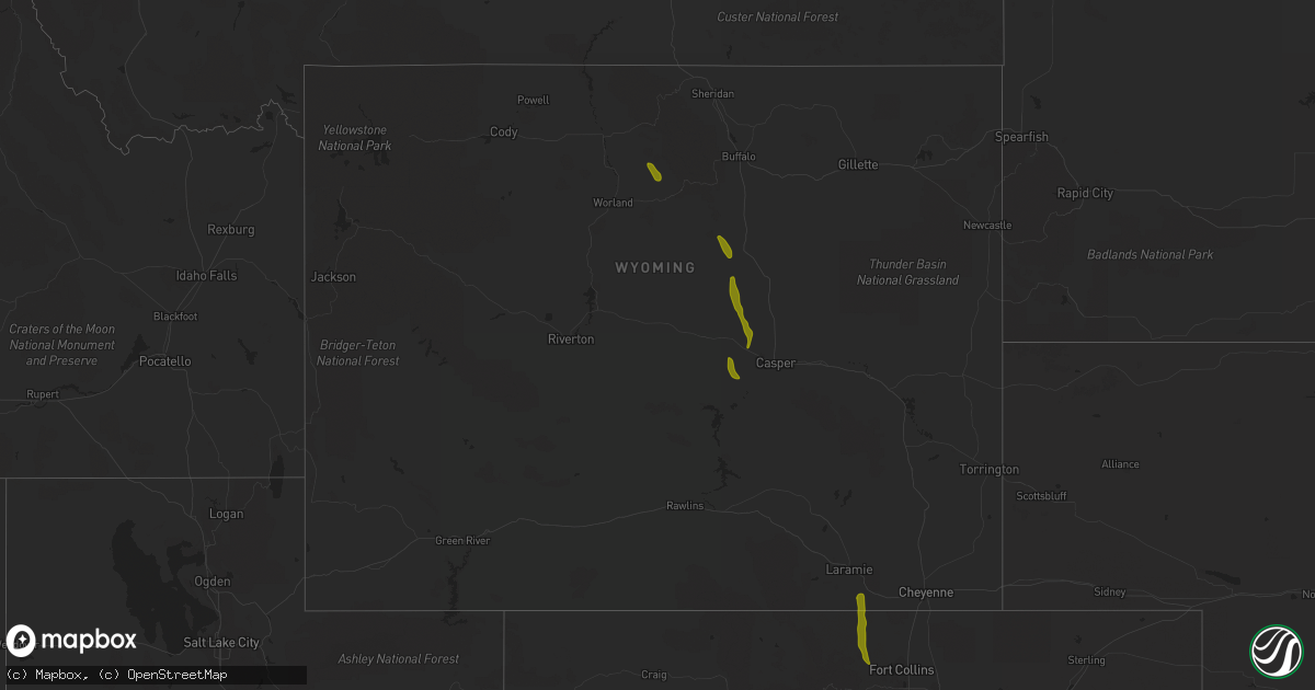 Hail map in Wyoming on August 1, 2020