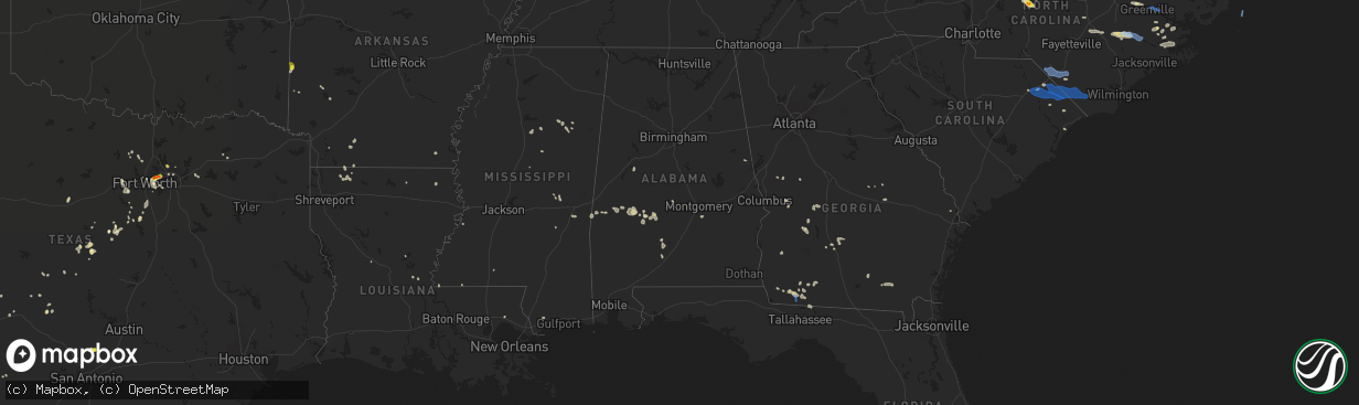 Hail map in Alabama on August 1, 2021
