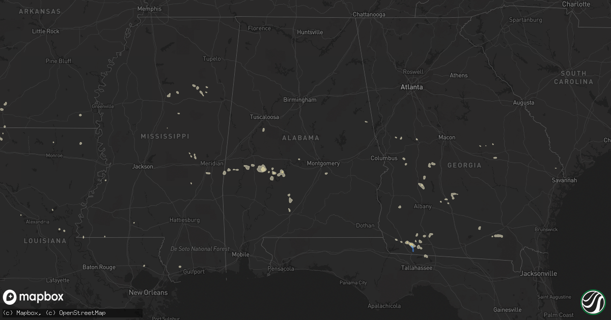 Hail map in Alabama on August 1, 2021