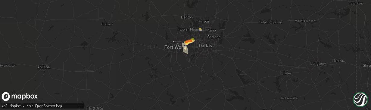 Hail map in Arlington, TX on August 1, 2021