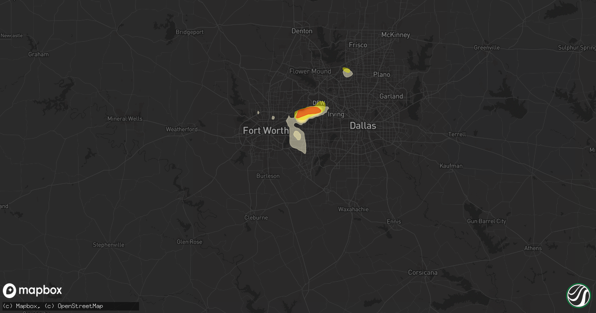 Hail map in Arlington, TX on August 1, 2021