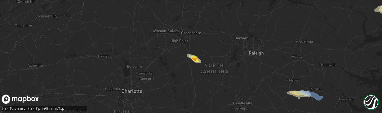 Hail map in Asheboro, NC on August 1, 2021