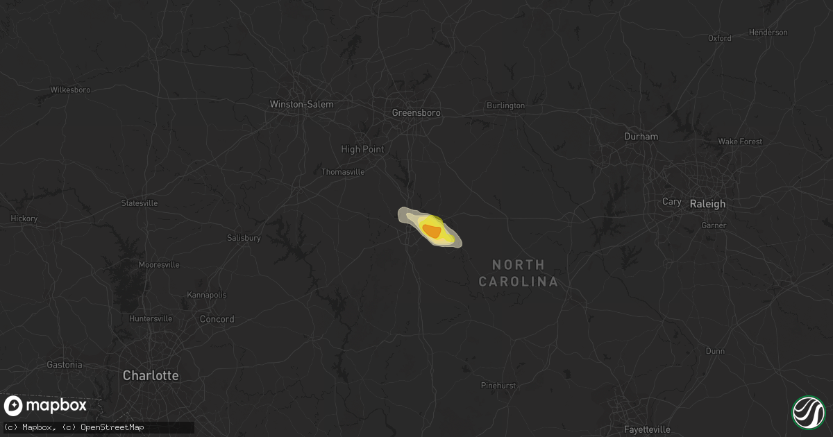 Hail map in Asheboro, NC on August 1, 2021
