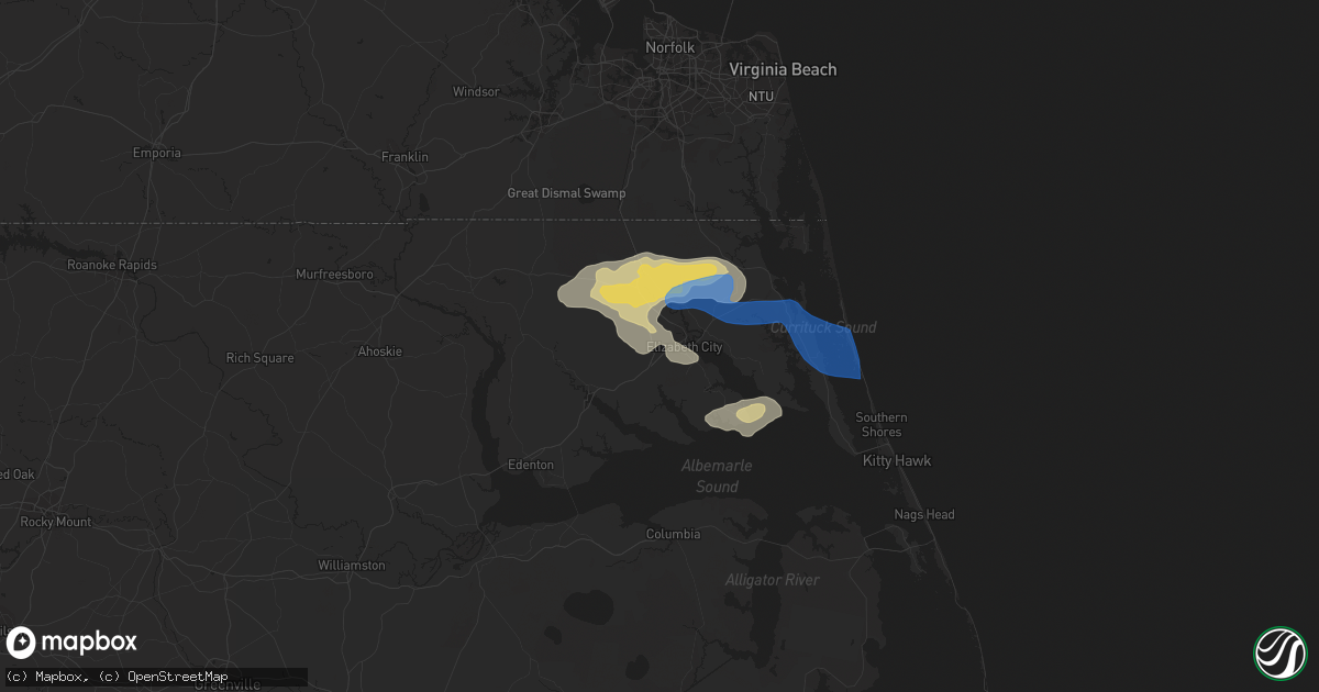 Hail map in Elizabeth City, NC on August 1, 2021