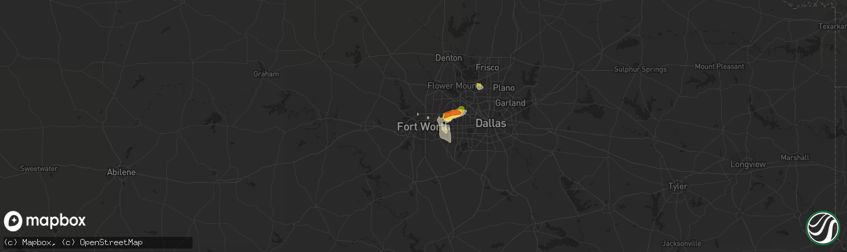 Hail map in Fort Worth, TX on August 1, 2021