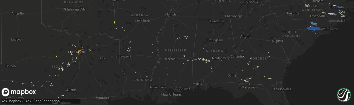 Hail map in Mississippi on August 1, 2021