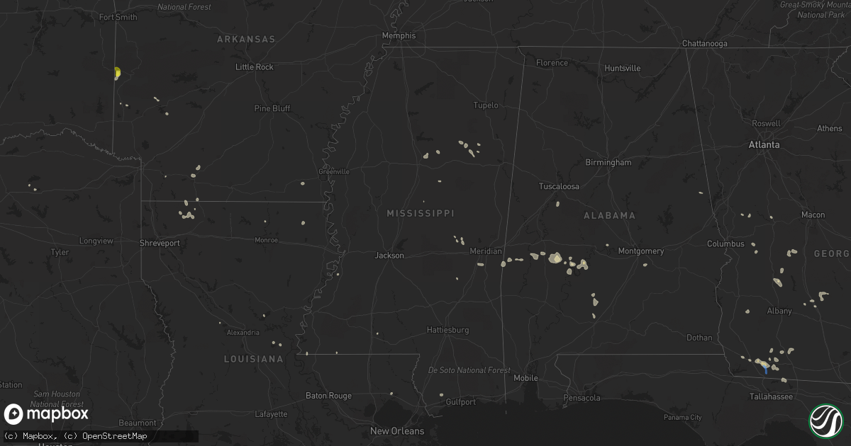 Hail map in Mississippi on August 1, 2021
