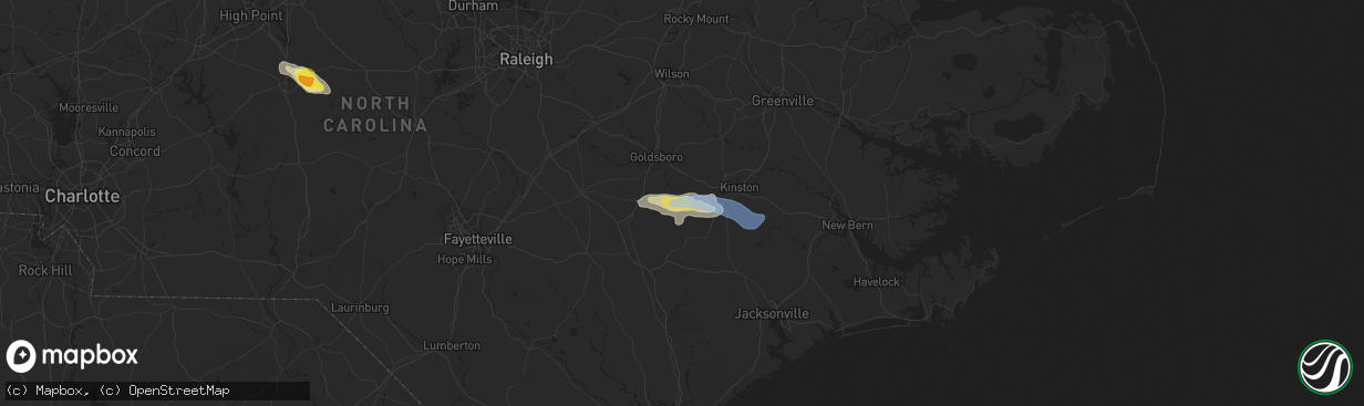 Hail map in Seven Springs, NC on August 1, 2021