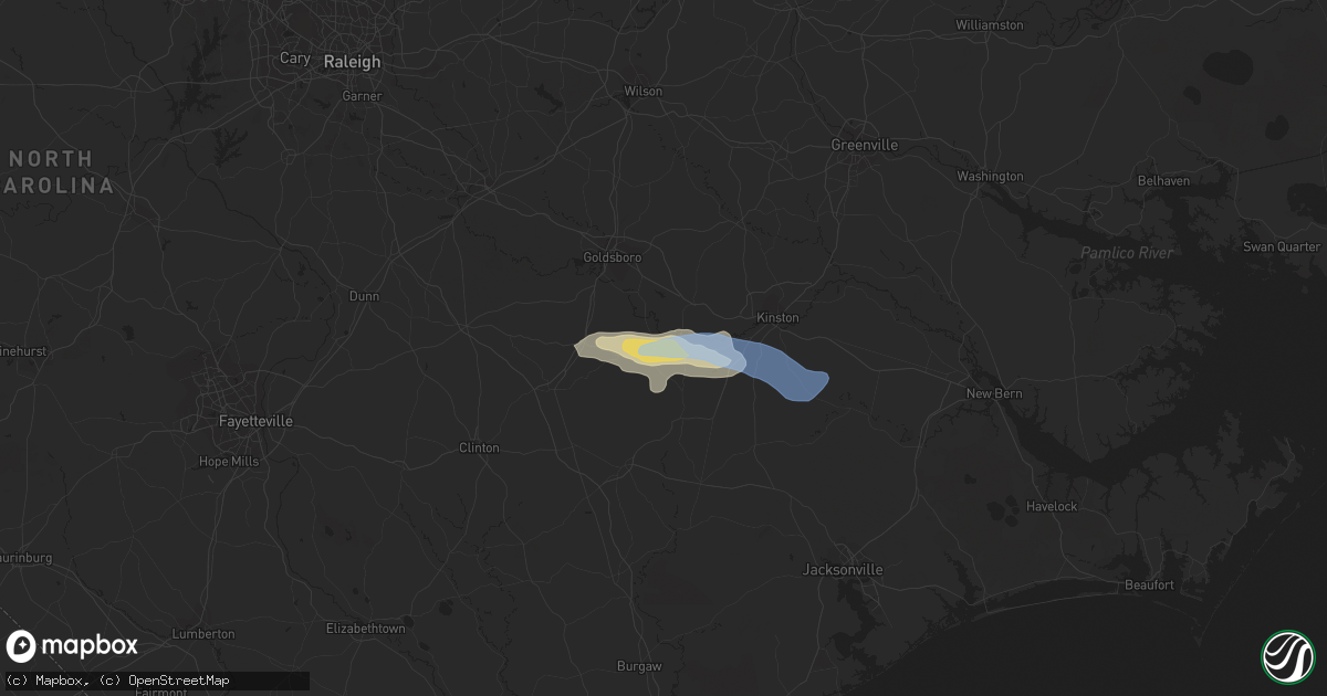 Hail map in Seven Springs, NC on August 1, 2021