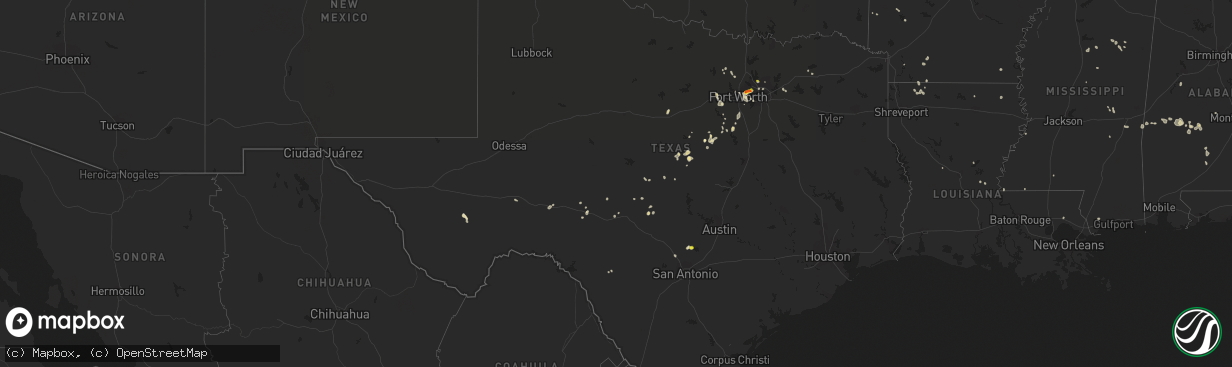 Hail map in Texas on August 1, 2021