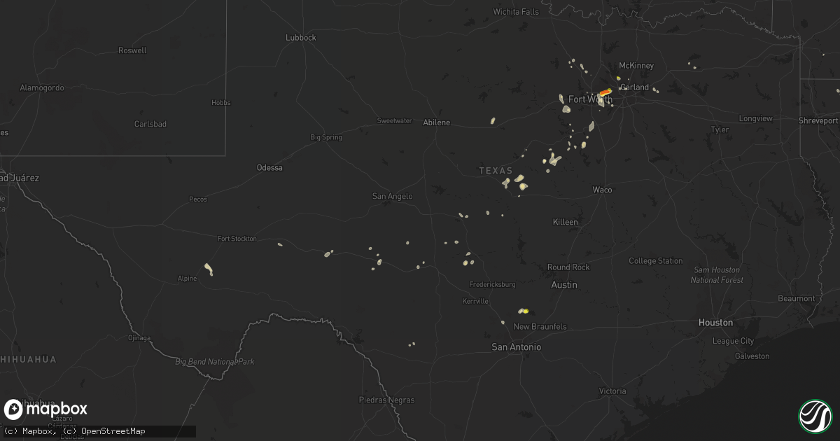 Hail map in Texas on August 1, 2021
