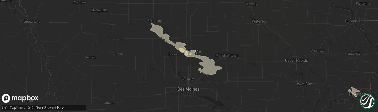 Hail map in Ames, IA on August 1, 2022