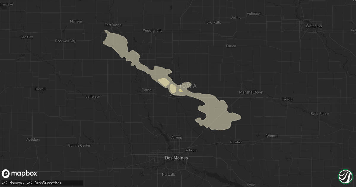 Hail map in Ames, IA on August 1, 2022