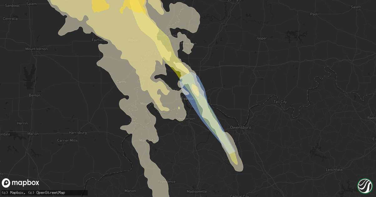 Hail map in Evansville, IN on August 1, 2022