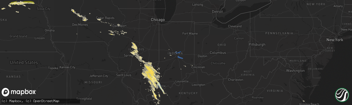 Hail map in Indiana on August 1, 2022