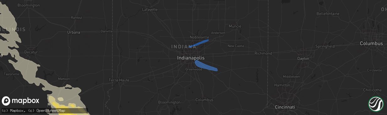 Hail map in Indianapolis, IN on August 1, 2022