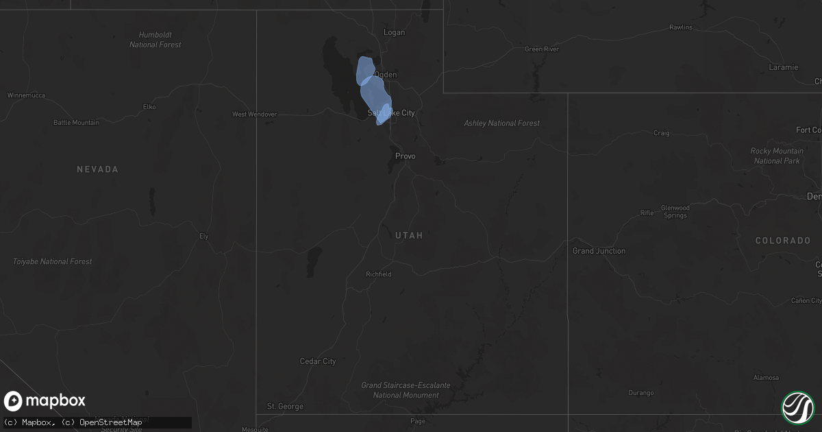 Hail map in Utah on August 1, 2022